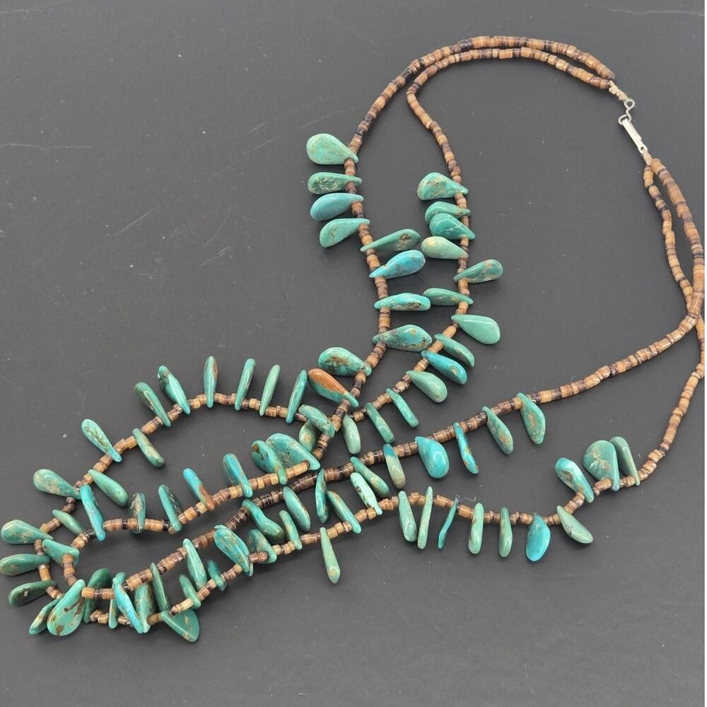 Vtg Native American Santo Domingo Turquoise Heishi Double Strand Necklace 24-25"